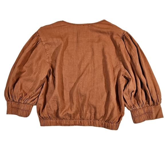 Young Fabulous&Broke Linen Blend Cropped Knot Front Miranda Top, Orange, Small - Picture 8 of 15
